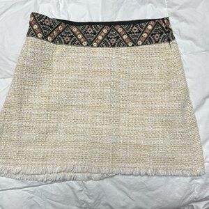 Zara embroidered fringe tweed mini skirt S